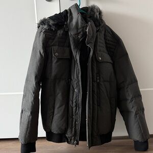 Men's Black Puffer Jacket with Fur Hood